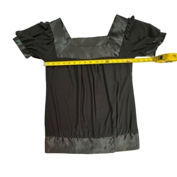 Creative Design‎ Works Black Blouse W/ Satin Trim & Buttons Women Small Dressy - Picture 9 of 11